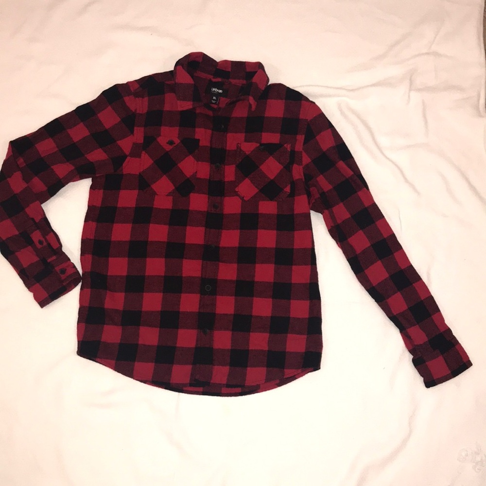 Urban Pipeline Soft Red Buffalo Check Flannel Button Front Shirt Boys Size XL